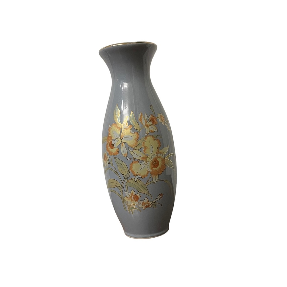 Vintage Japanese Vase Floral Design Hand Painted 9”tall
